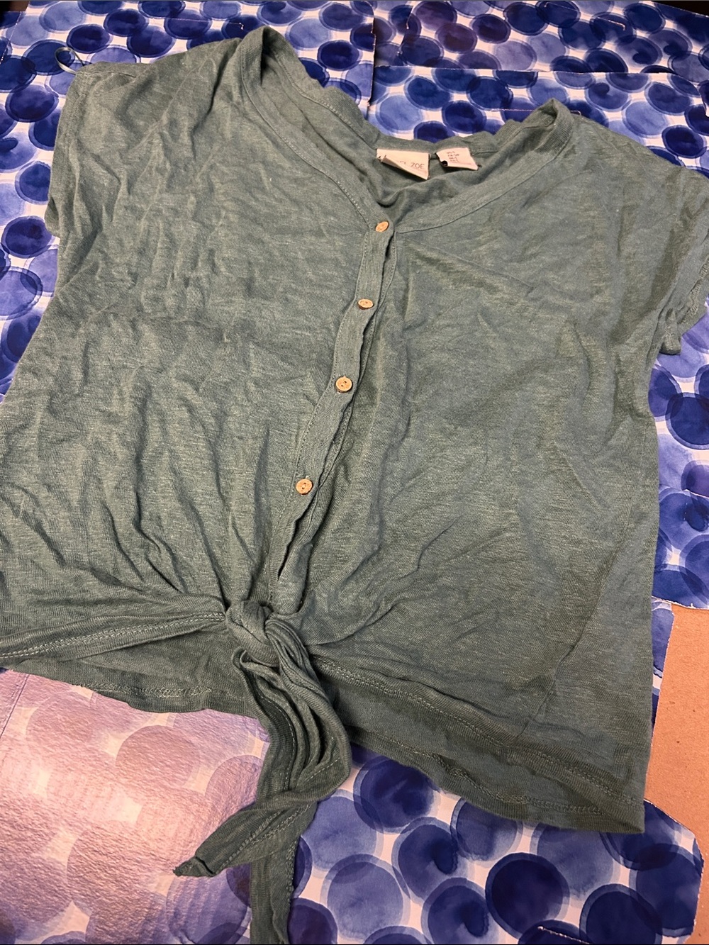 Rachel Zoe Sea Green Button-Front Linen Top